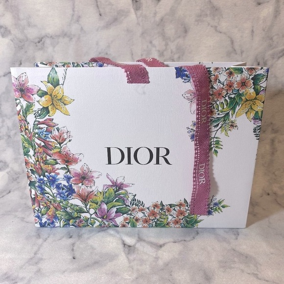 Dior Gift Bag in Colored Floral design with Pink Ribbon - 9.5Lx7W - NEW - Picture 1 of 10